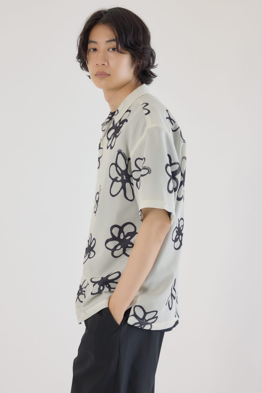 ポリメッシュフラワーシャツ O/WHT M
