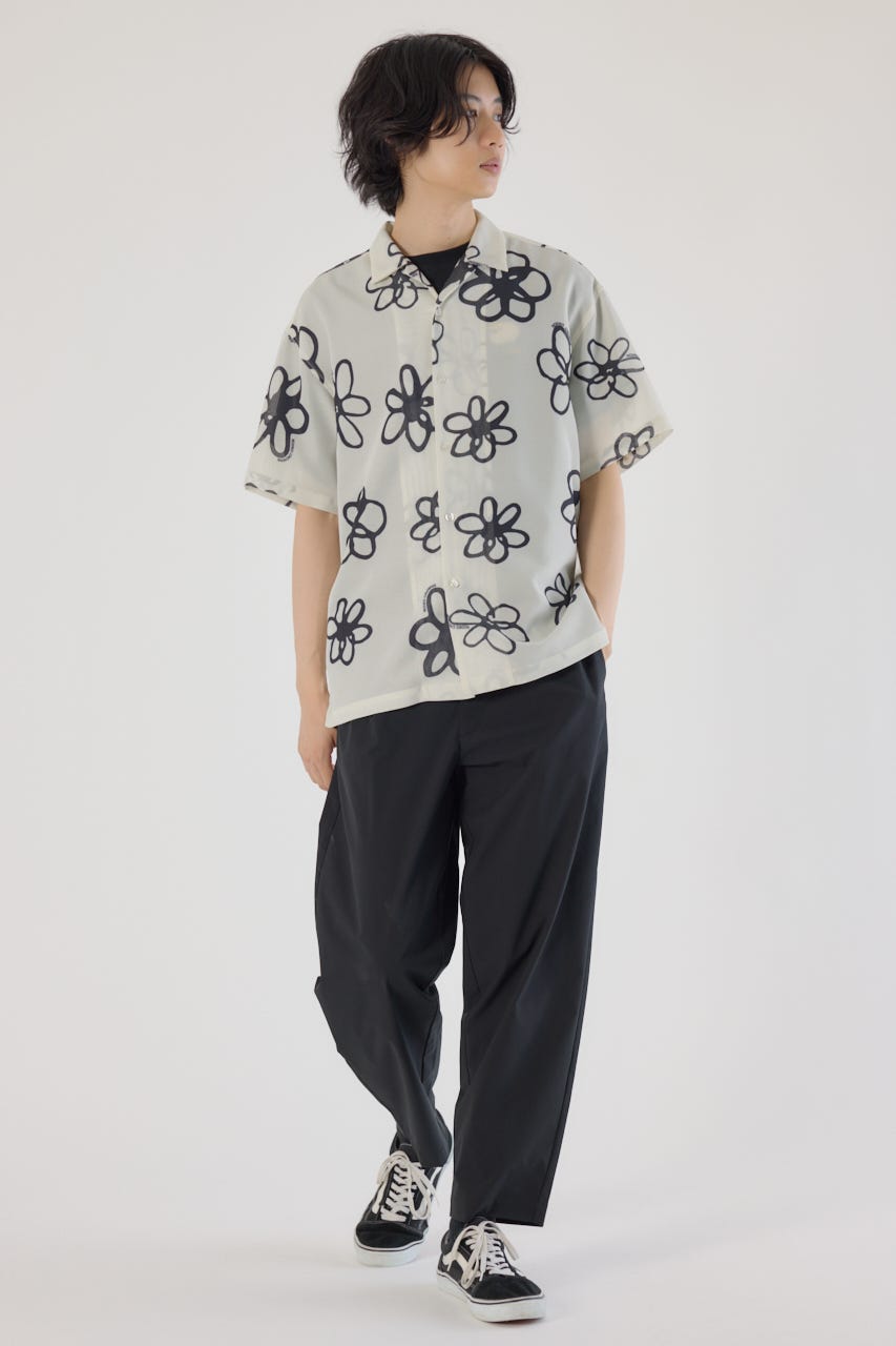 ポリメッシュフラワーシャツ O/WHT M