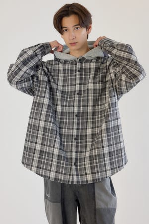 ボンディングフーデッドチェックシャツ