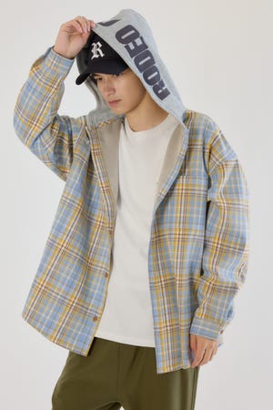 ボンディングフーデッドチェックシャツ