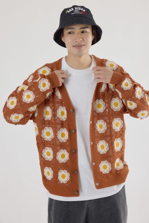 クロシェフラワーニットカーディガン