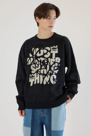 レタリングフラワーパイルニット