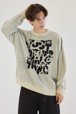 レタリングフラワーパイルニット