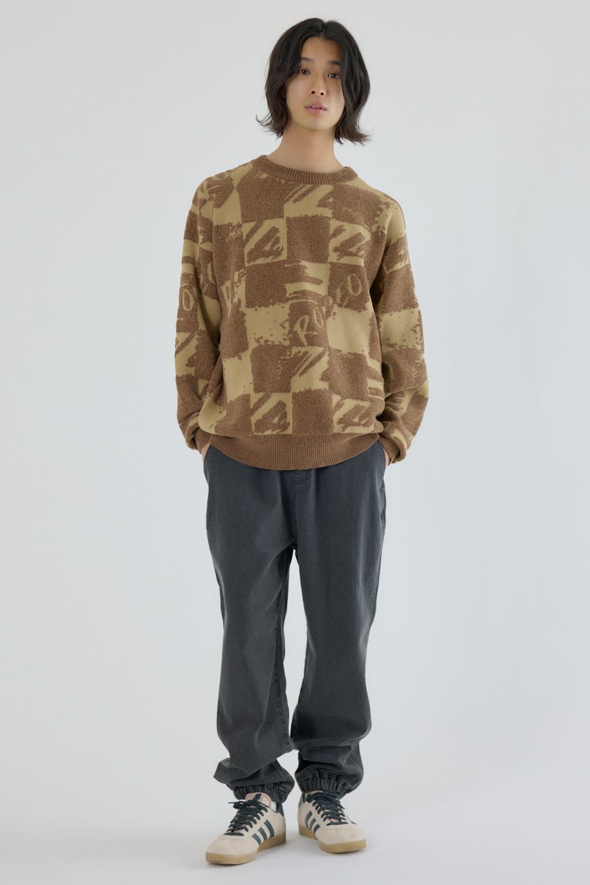 ブロークンチェックニット BEG L