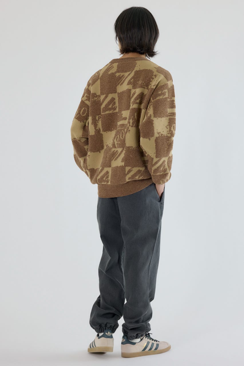 ブロークンチェックニット BEG L