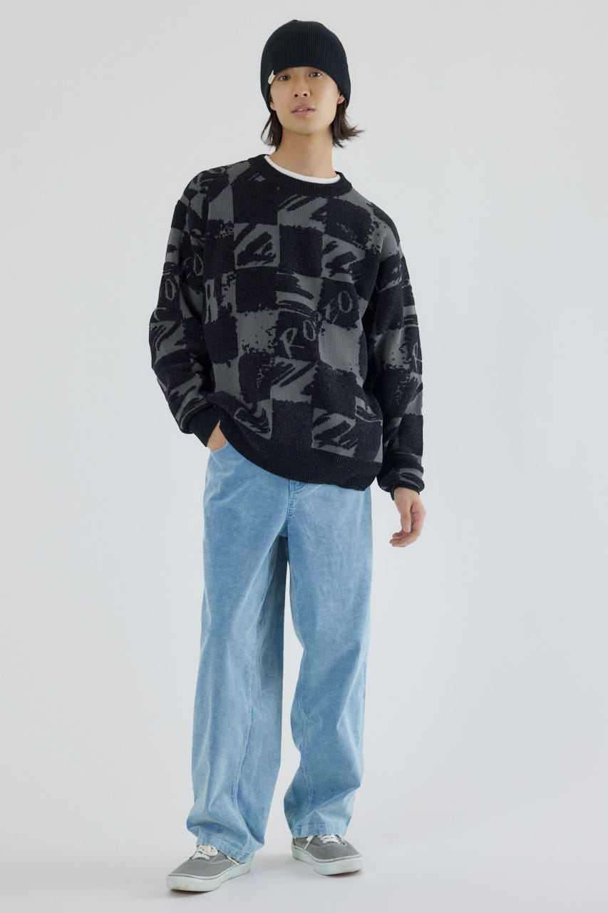 ブロークンチェックニット BLK M