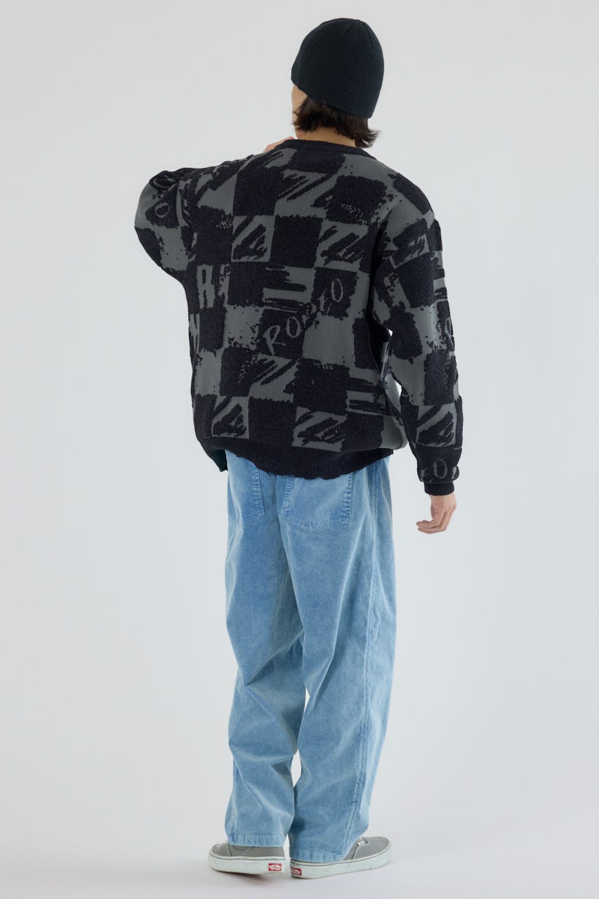 ブロークンチェックニット BLK M