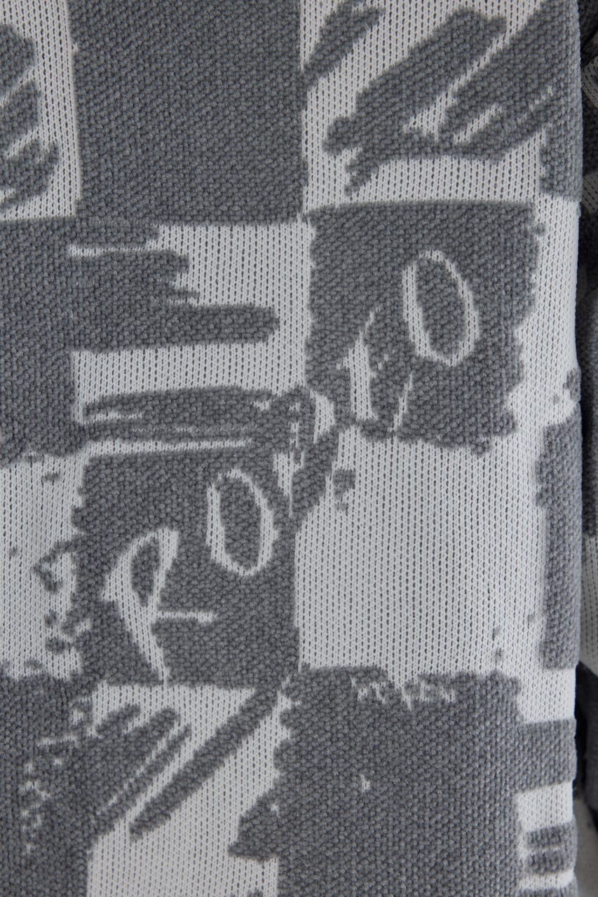 ブロークンチェックニット O/WHT L