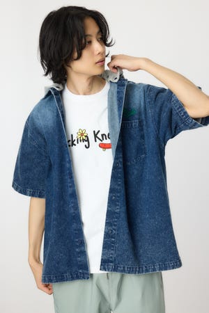 バックロゴフードデニムシャツ