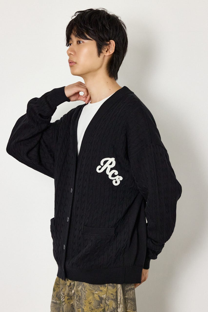 細ケーブルニットカーディガン BLK L
