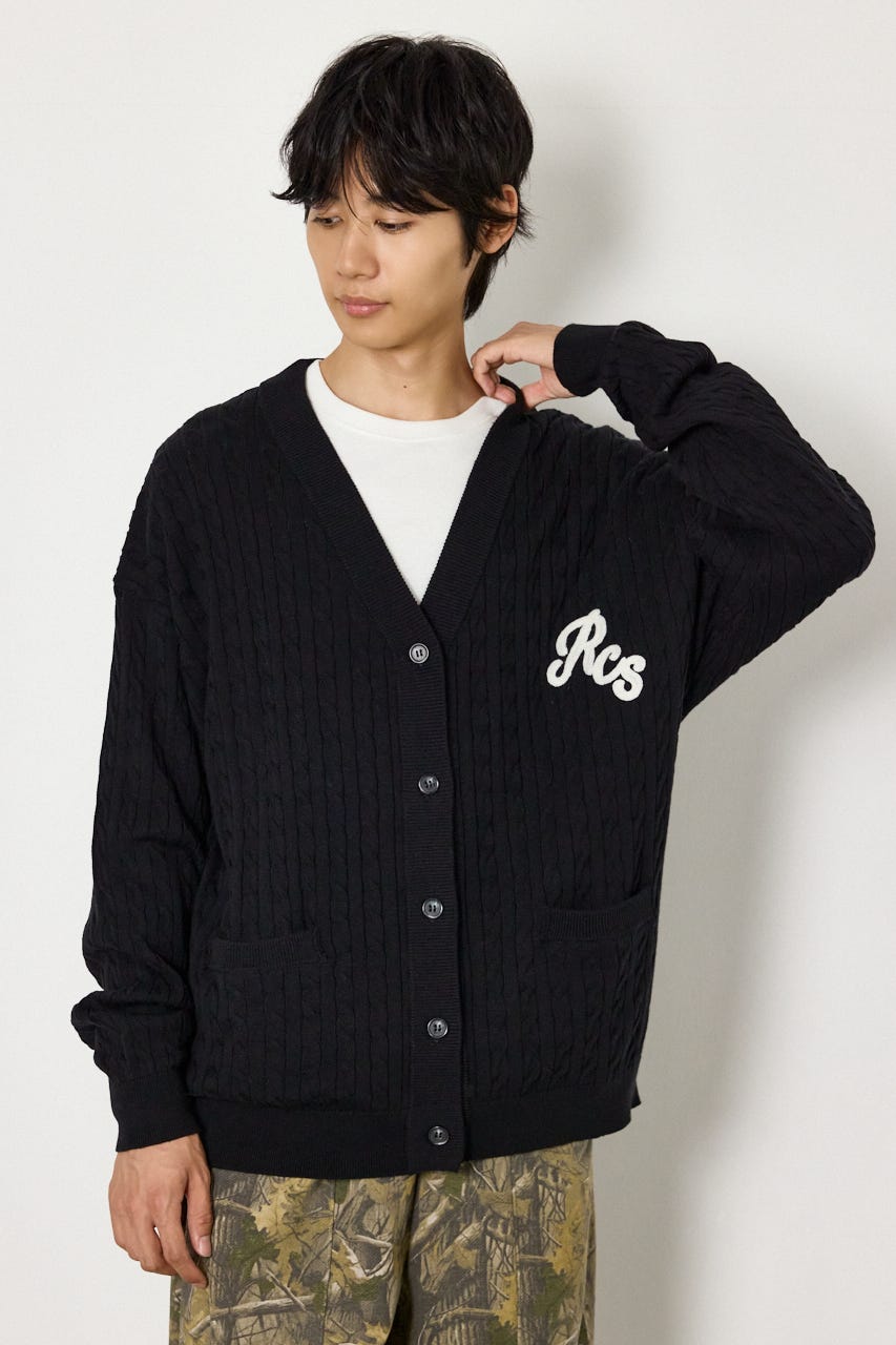 細ケーブルニットカーディガン BLK L