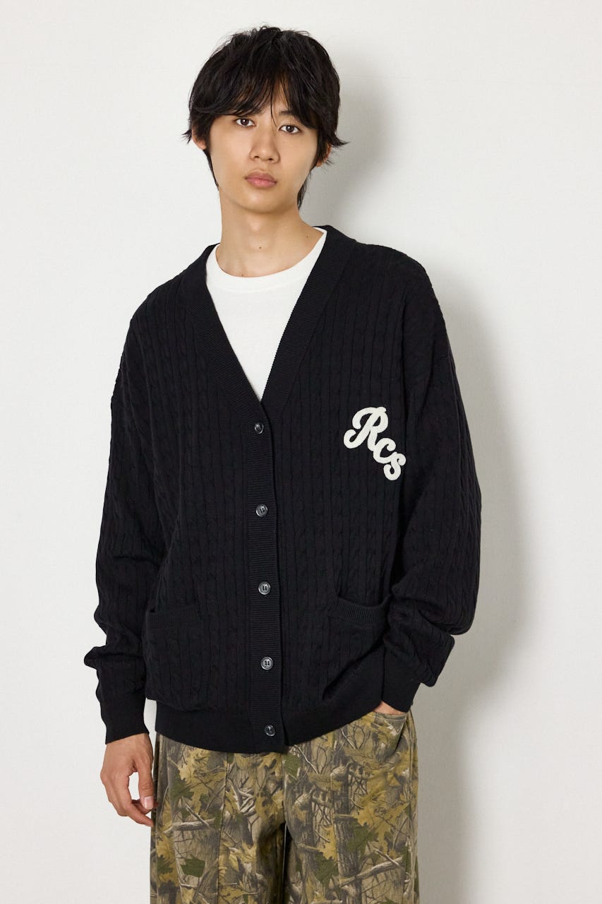 細ケーブルニットカーディガン BLK L