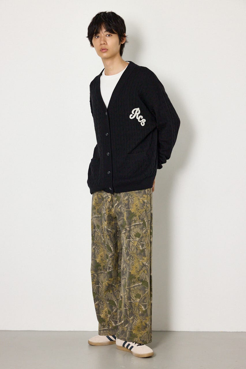 細ケーブルニットカーディガン BLK L