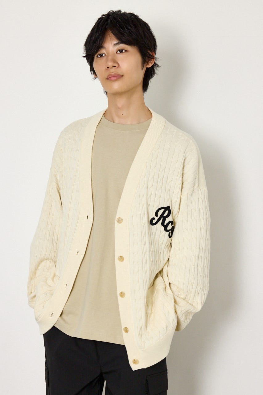 細ケーブルニットカーディガン O/WHT L