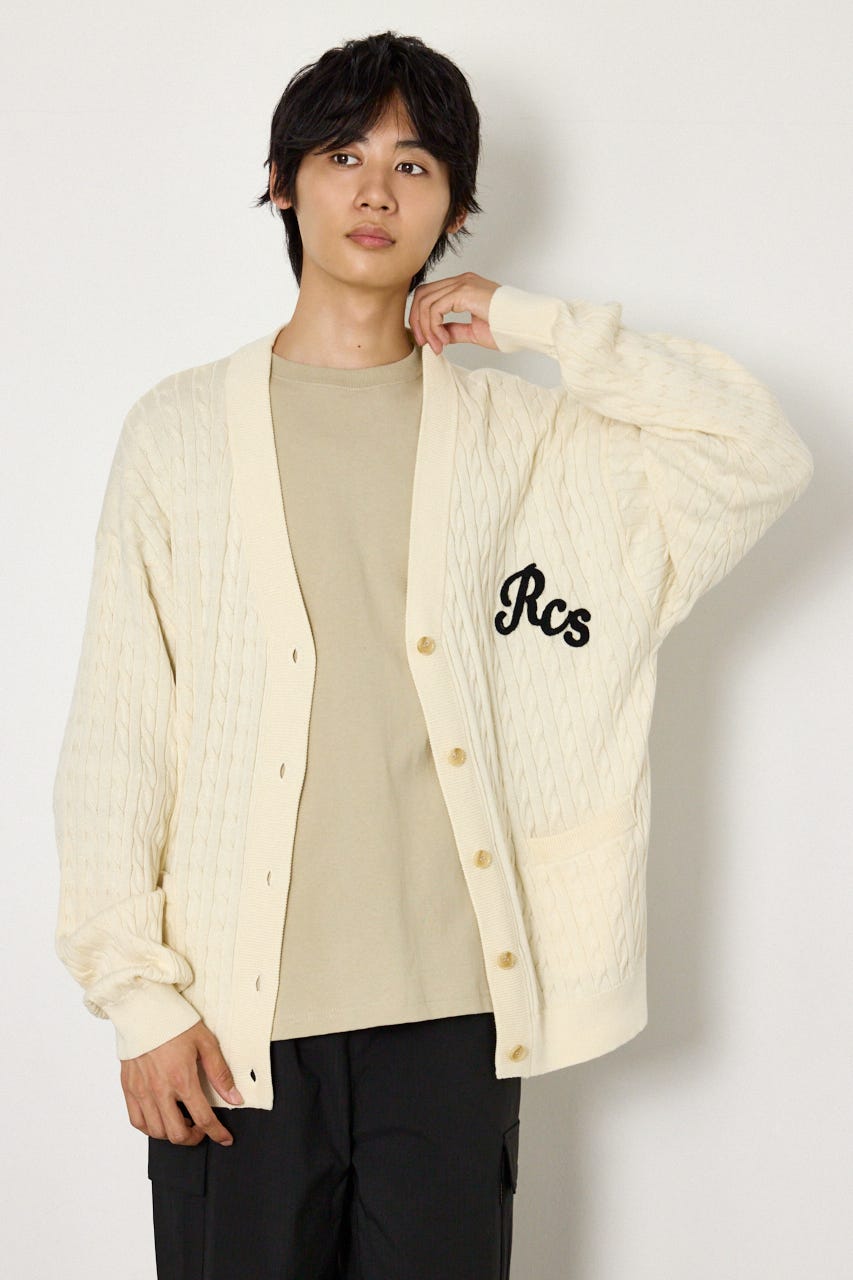 細ケーブルニットカーディガン O/WHT L