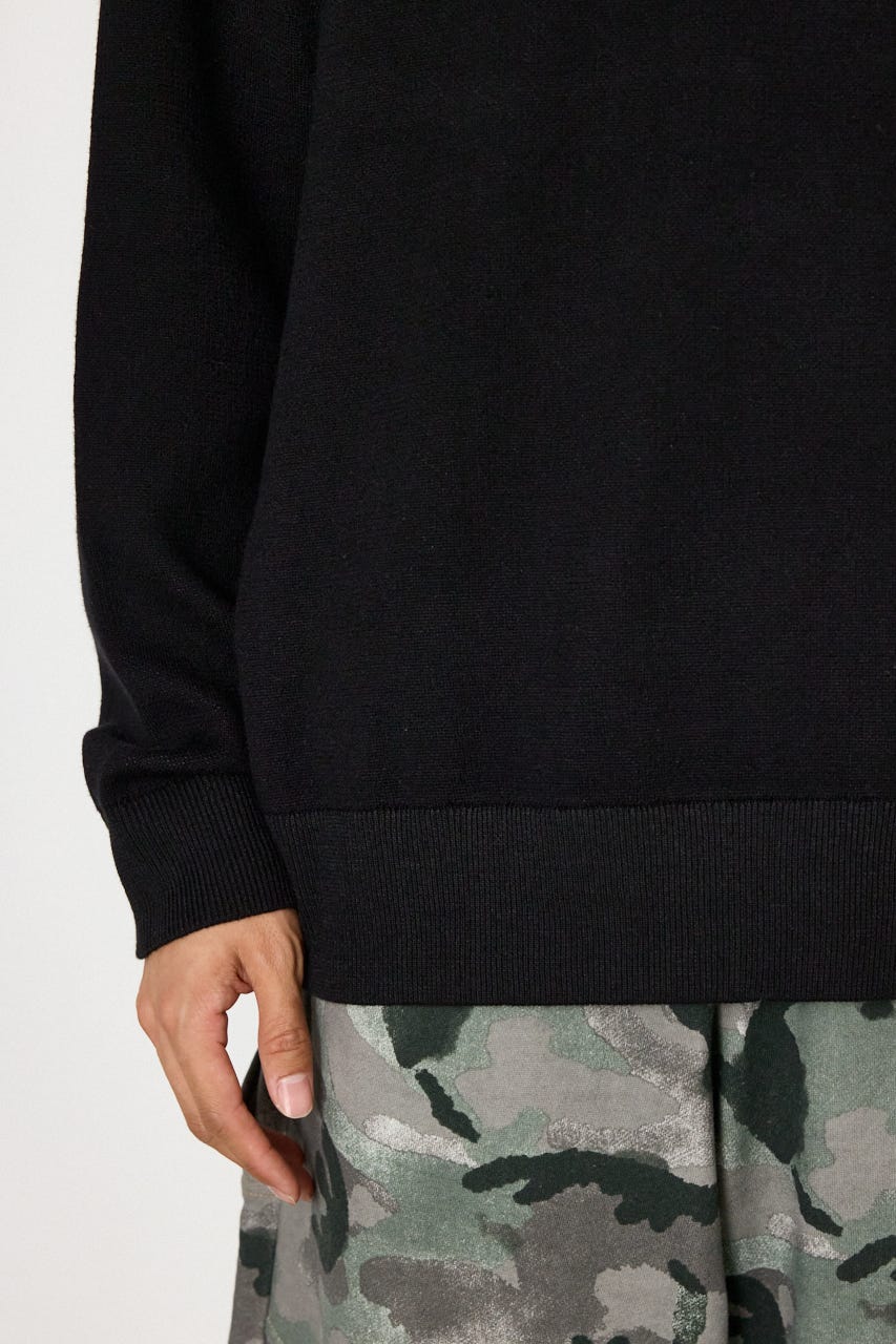 スウェットライクハーフzipフーディー BLK L