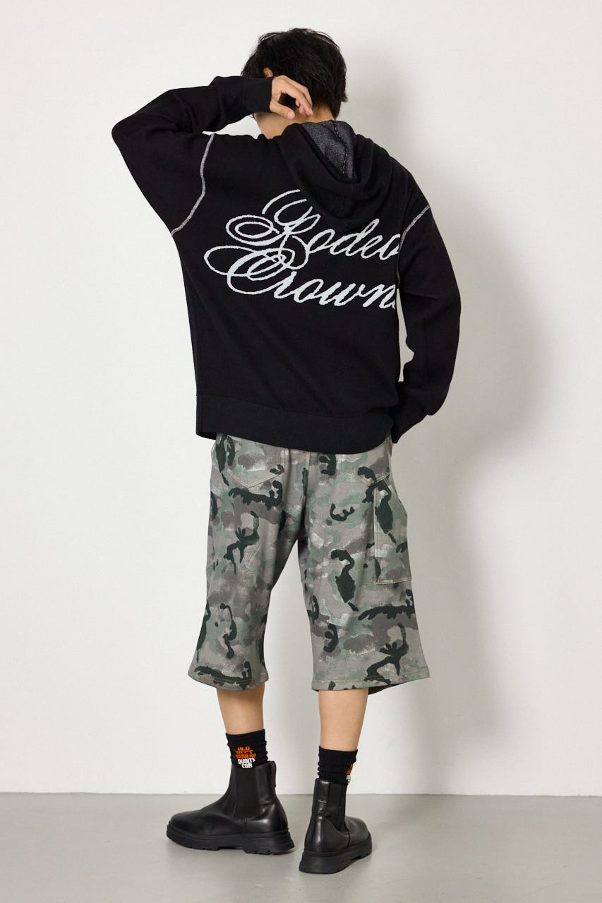 スウェットライクハーフzipフーディー BLK L