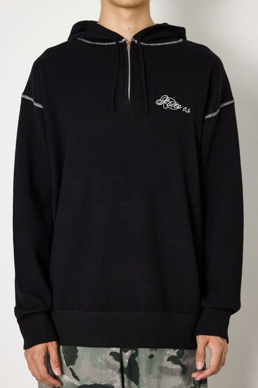 スウェットライクハーフzipフーディー BLK L