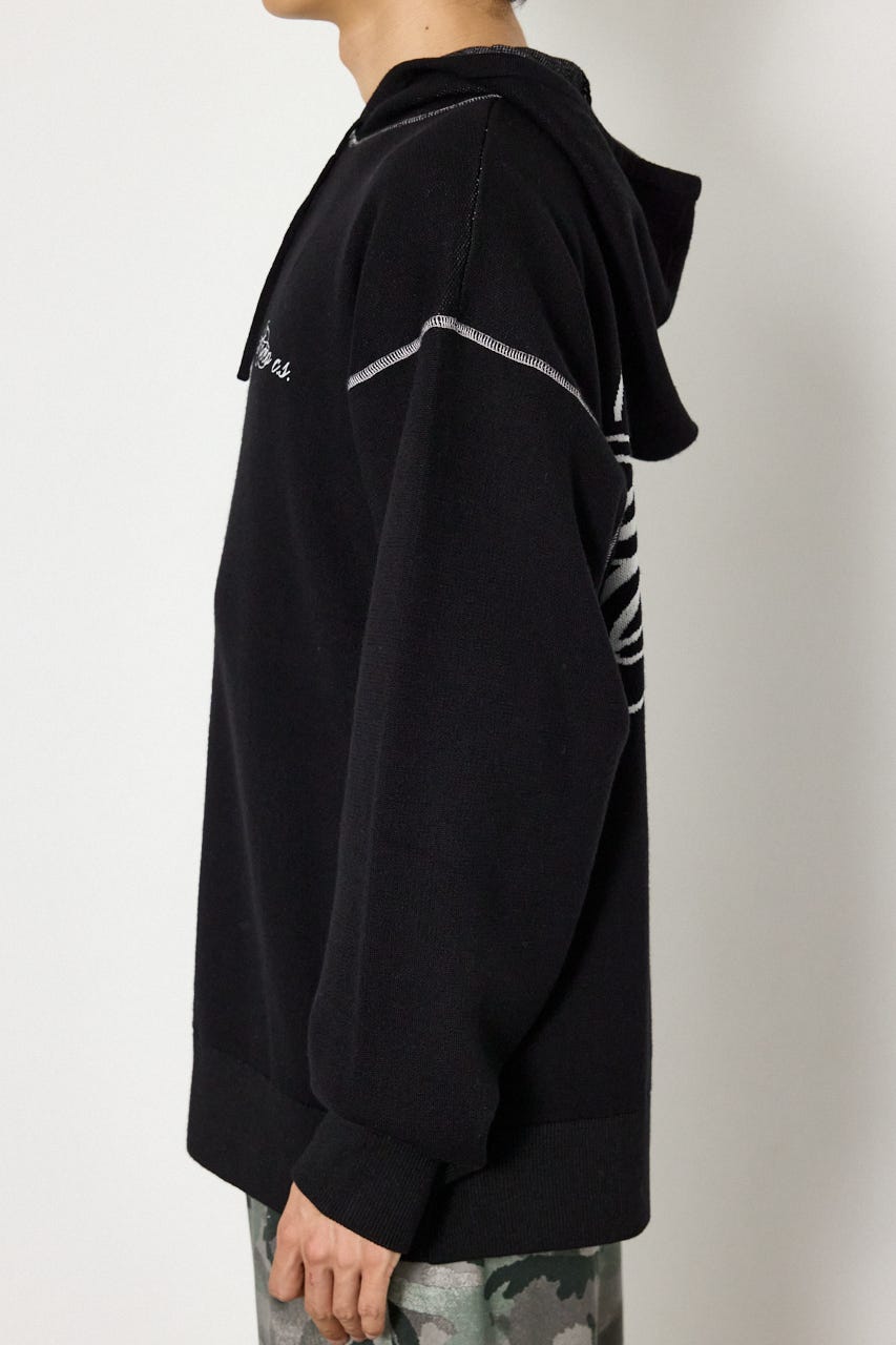 スウェットライクハーフzipフーディー BLK L