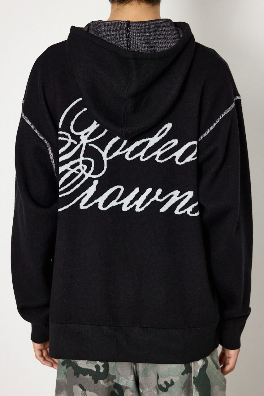 スウェットライクハーフzipフーディー BLK L
