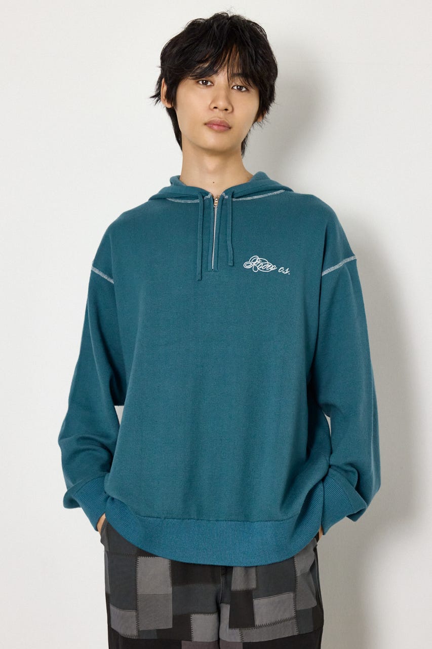 スウェットライクハーフzipフーディー D/BLU M