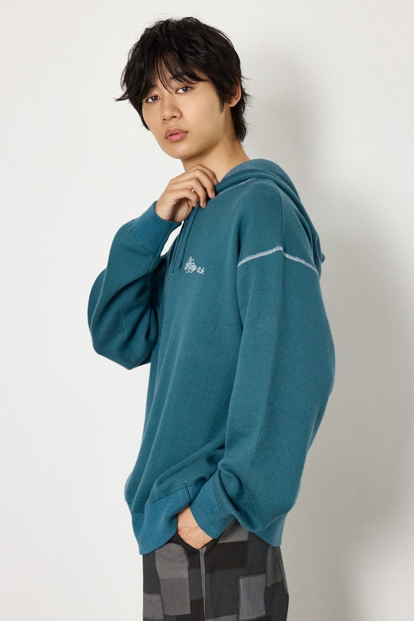 スウェットライクハーフzipフーディー D/BLU M