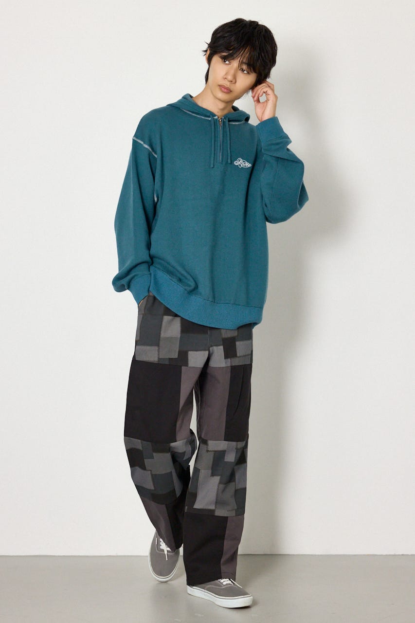 スウェットライクハーフzipフーディー D/BLU M