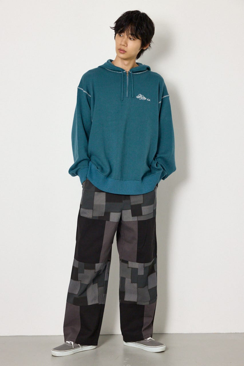 スウェットライクハーフzipフーディー D/BLU M
