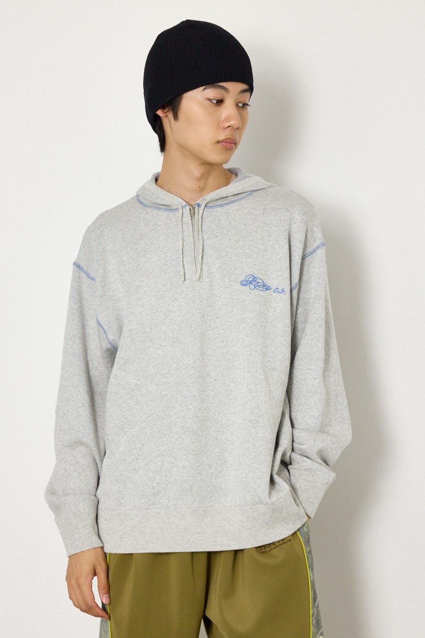 スウェットライクハーフzipフーディー L/T.GRY M