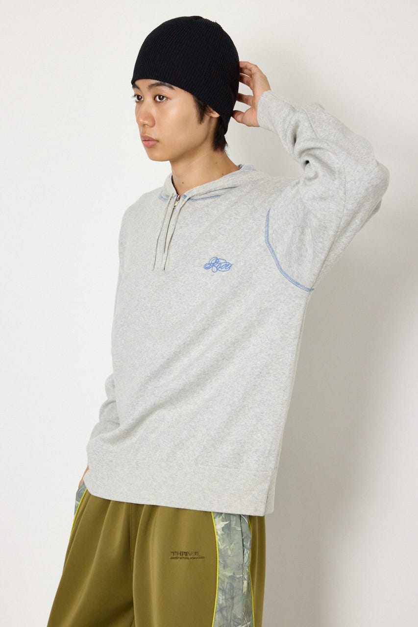 スウェットライクハーフzipフーディー L/T.GRY M