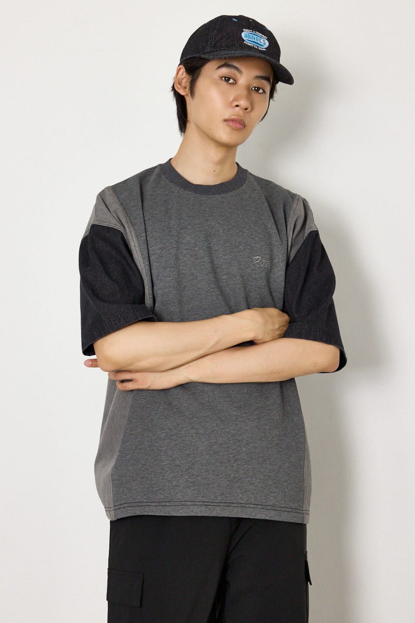 デニムドッキング半袖スウェット BLK M