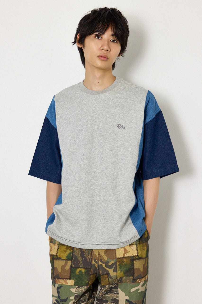 デニムドッキング半袖スウェット BLU L