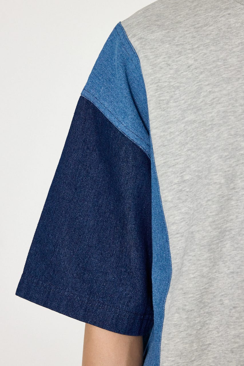 デニムドッキング半袖スウェット BLU L