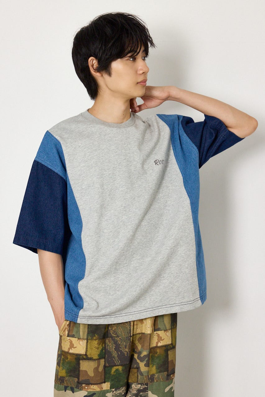 デニムドッキング半袖スウェット BLU L