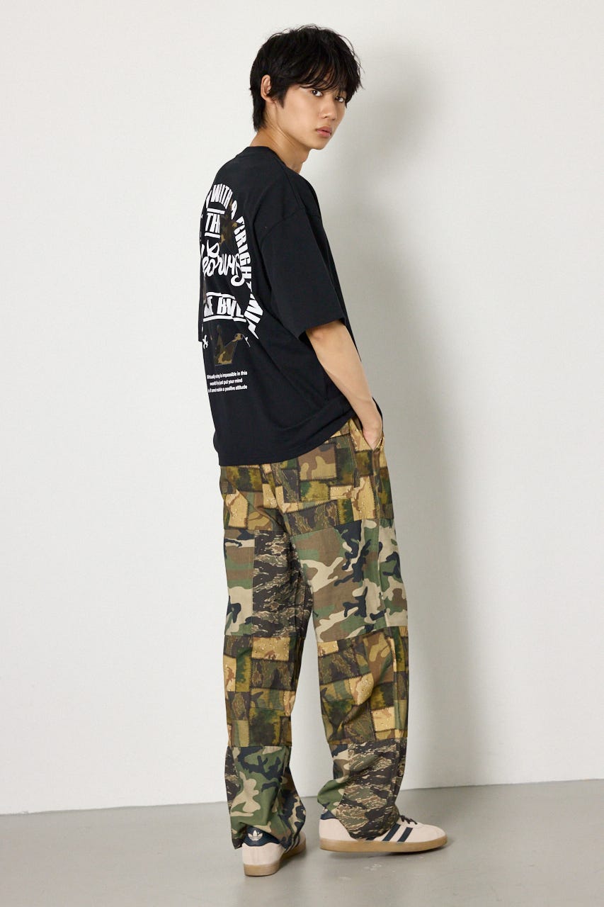 カモフラアップリケTシャツ BLK M