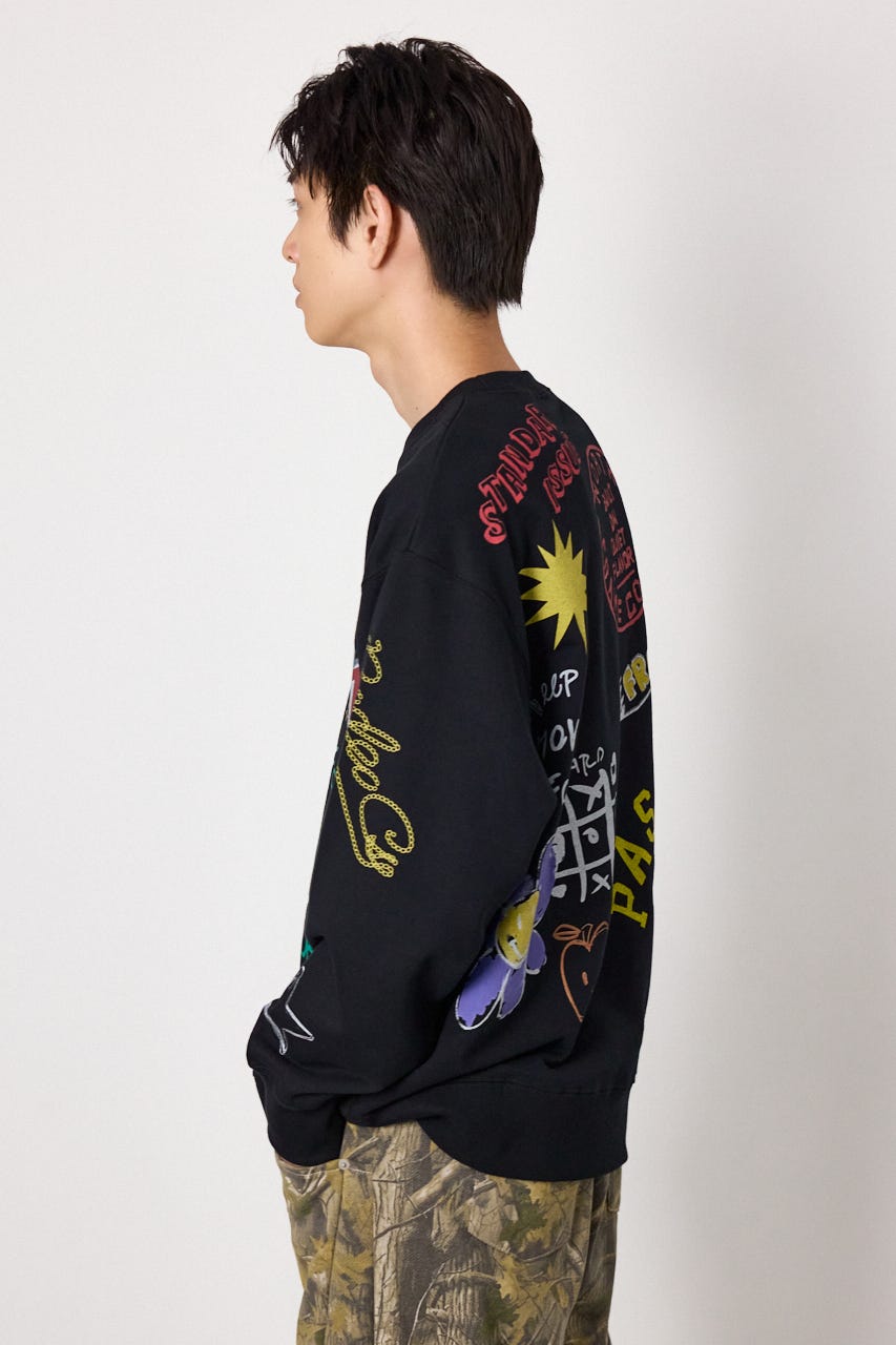 カラフルドローイングスウェット BLK M