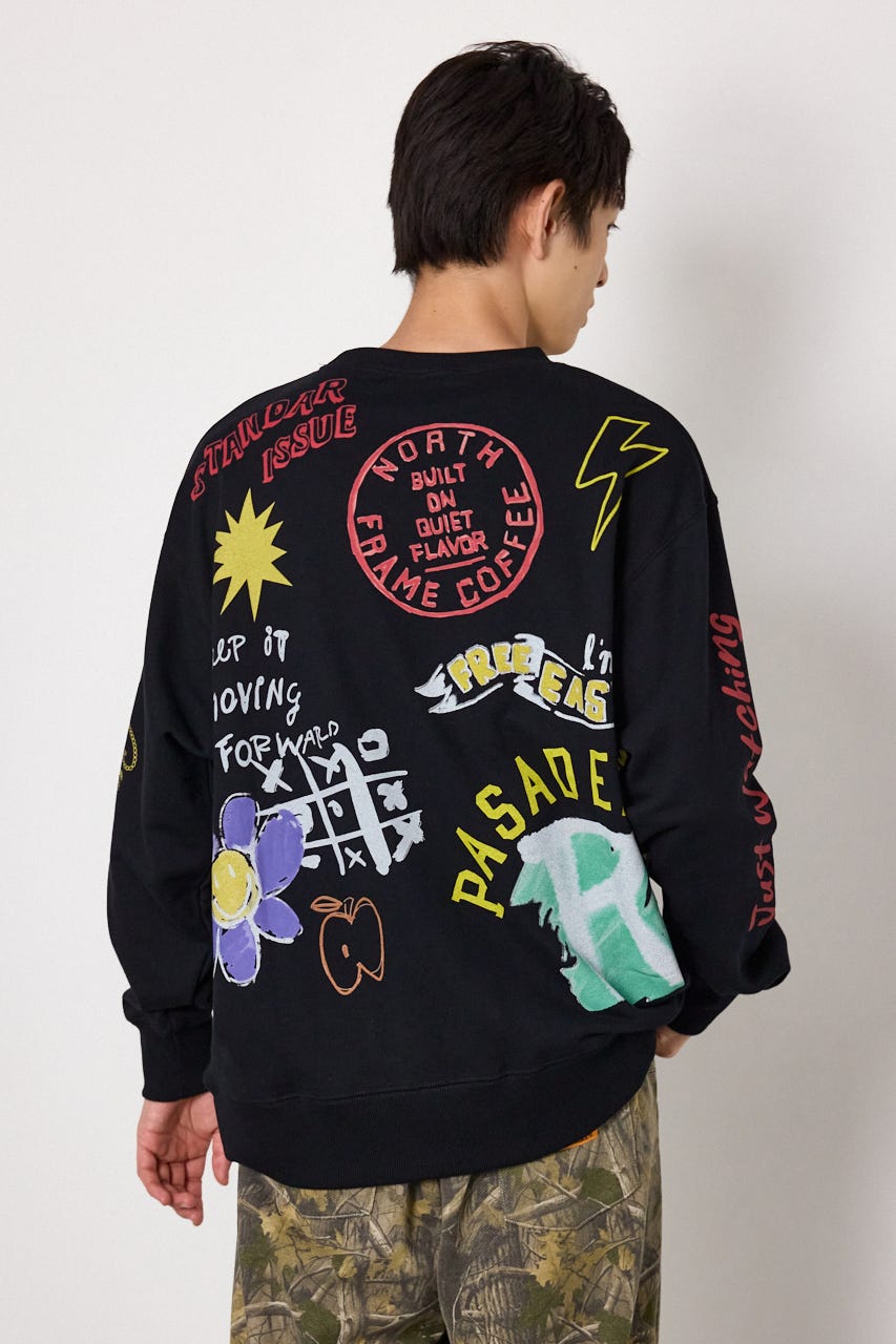 カラフルドローイングスウェット BLK M