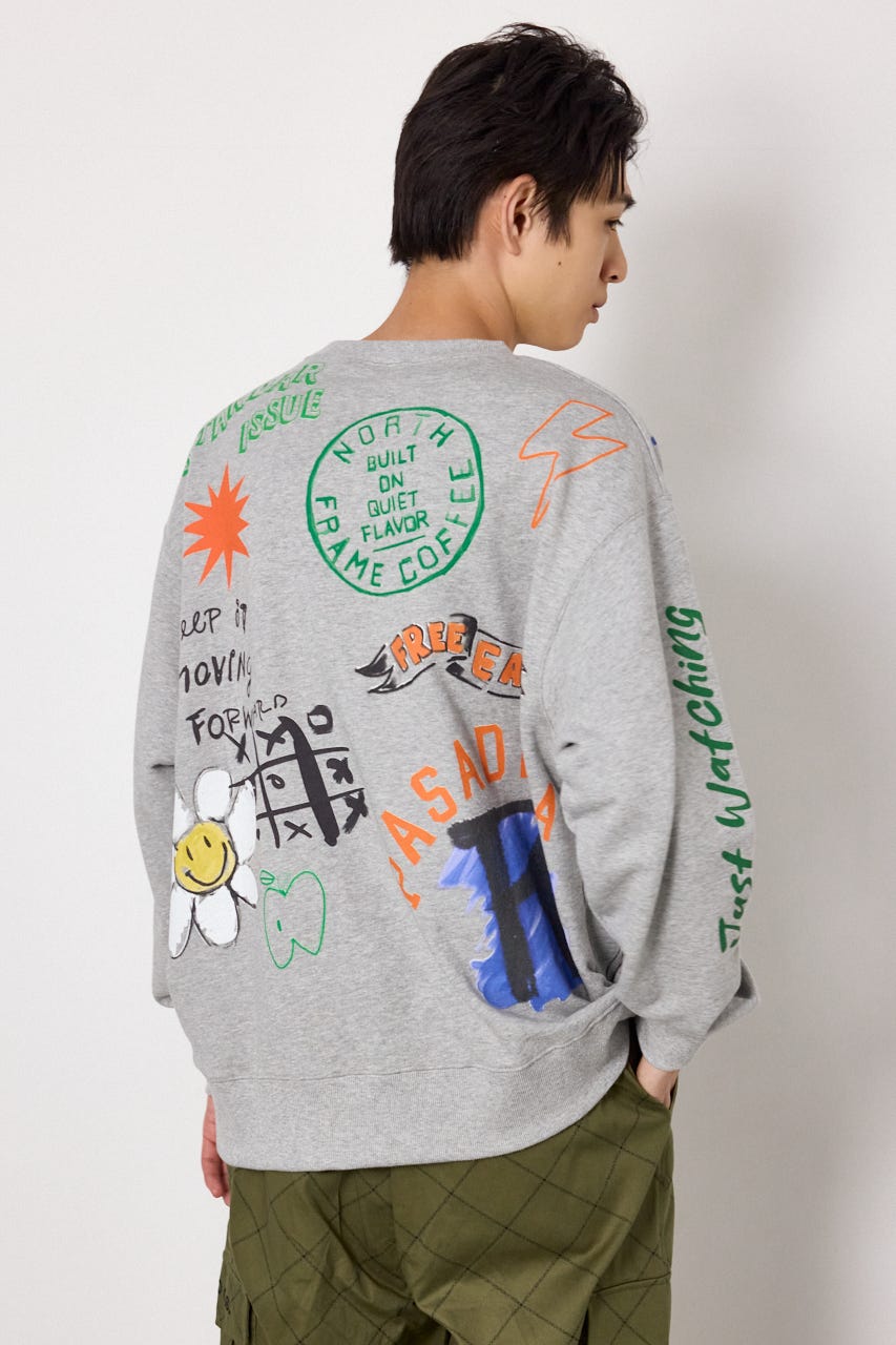 カラフルドローイングスウェット T.GRY L