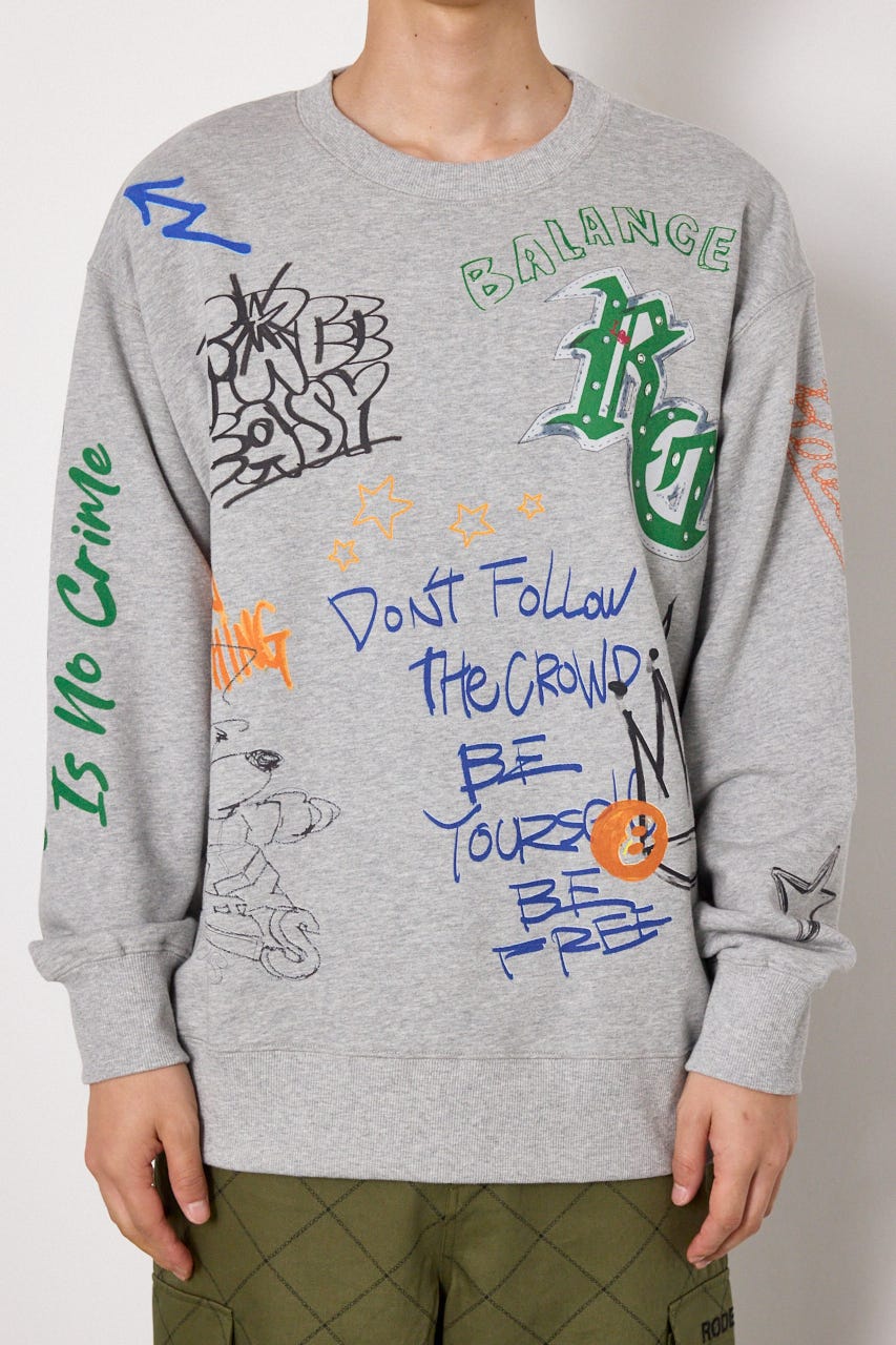 カラフルドローイングスウェット T.GRY L