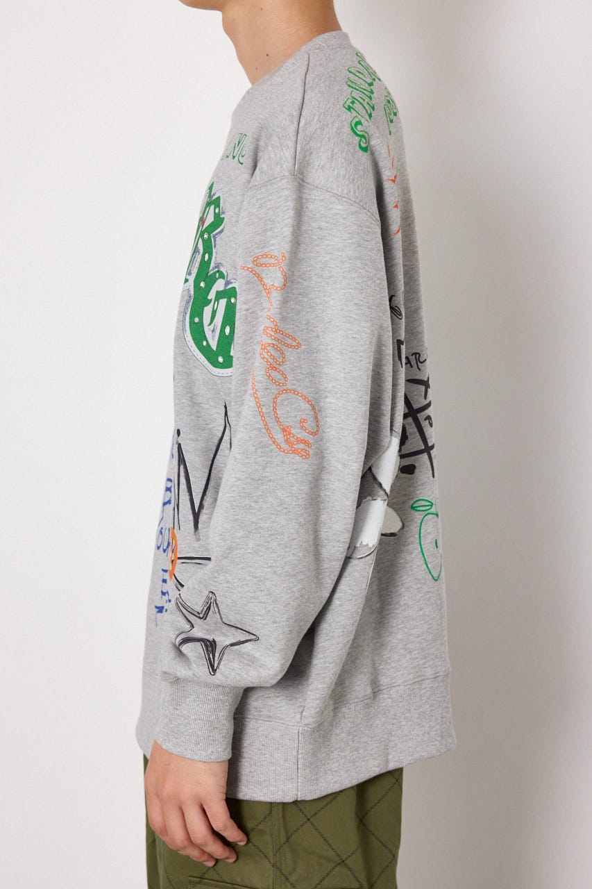カラフルドローイングスウェット T.GRY L