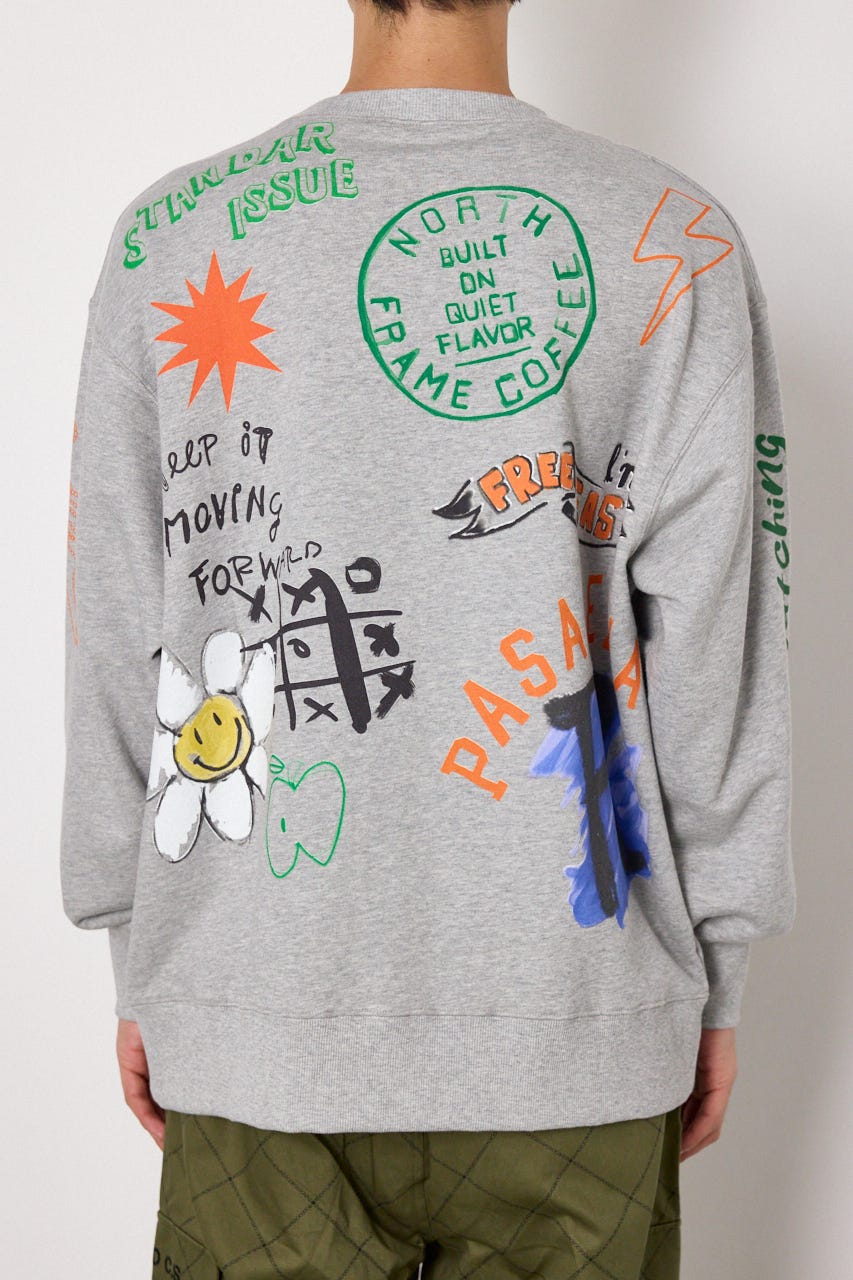 カラフルドローイングスウェット T.GRY L