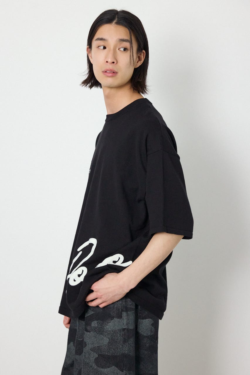 ビッグチェーン刺繍ニットトップス BLK L