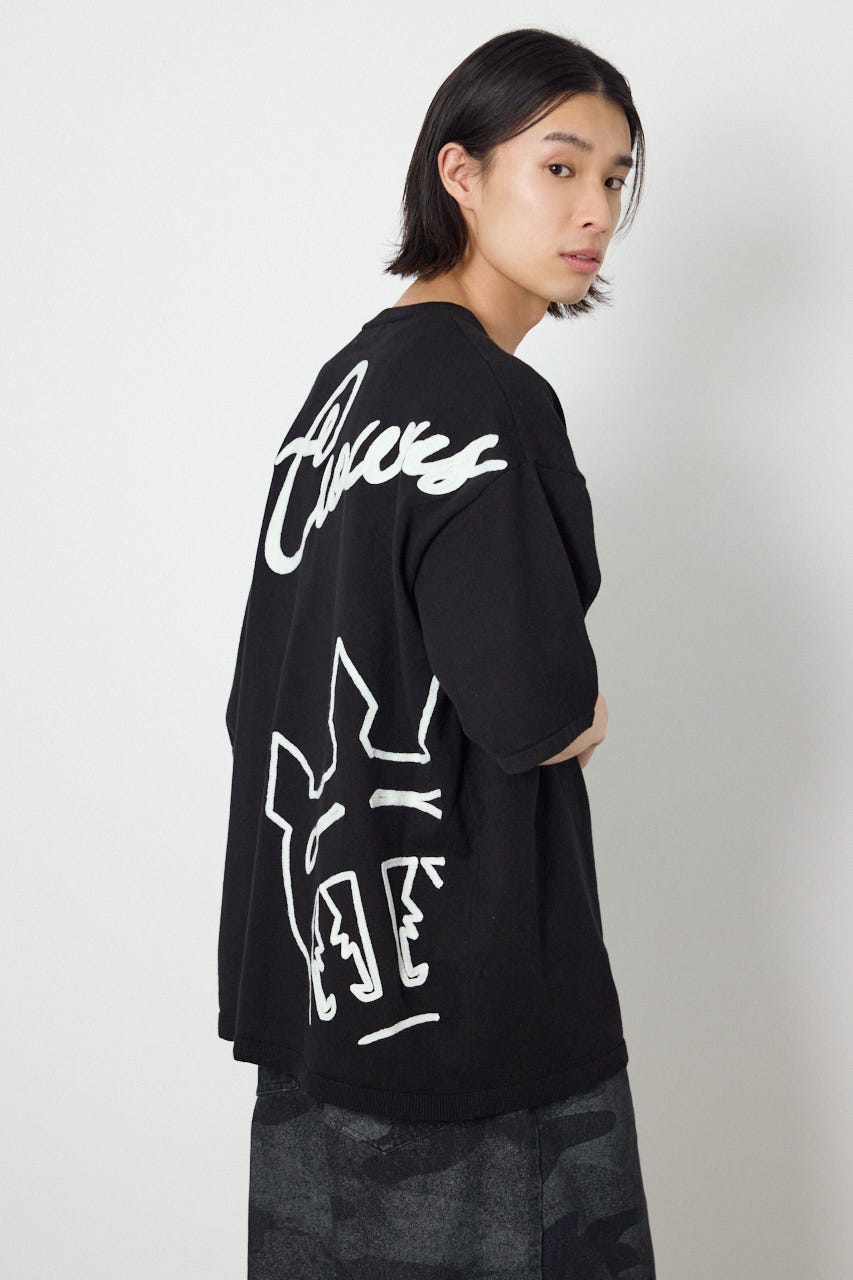 ビッグチェーン刺繍ニットトップス BLK L