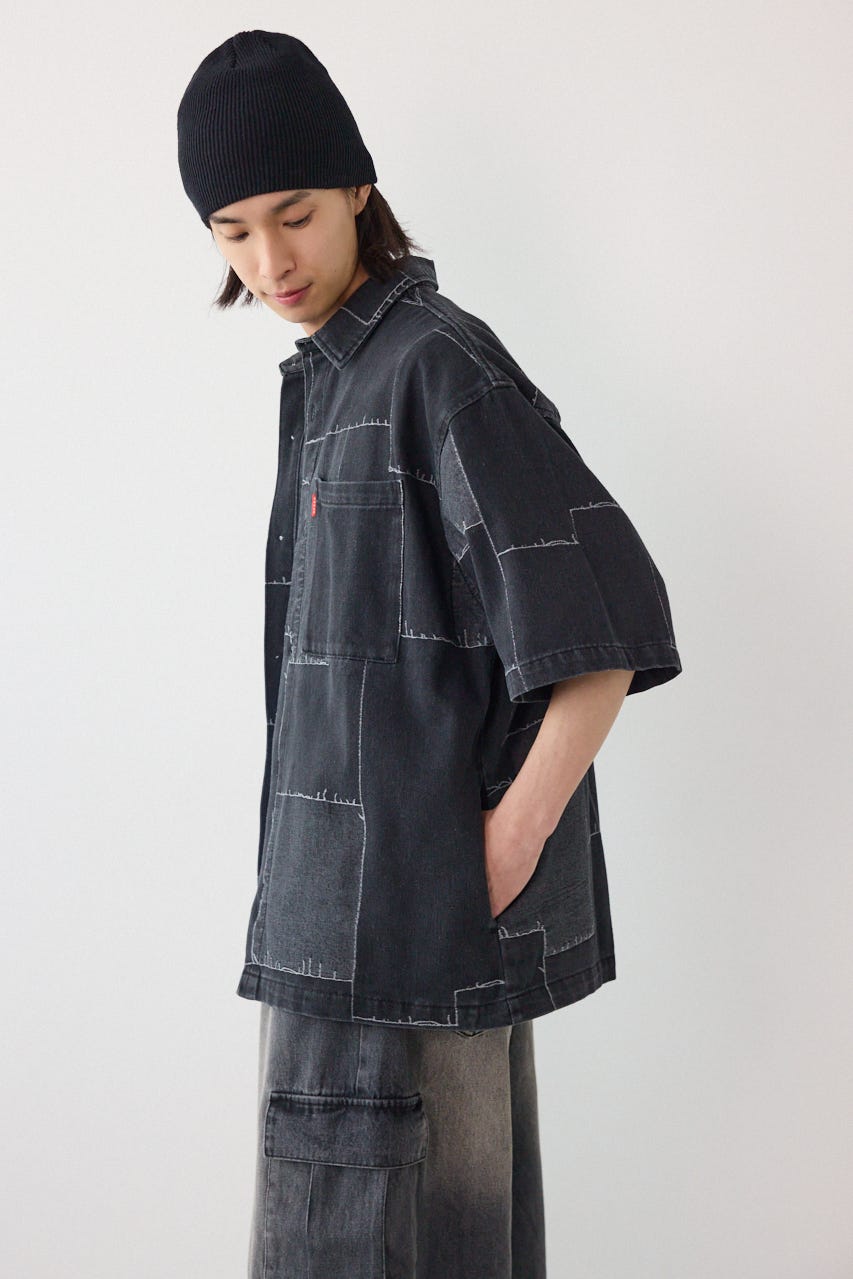 パッチパターンデニムシャツ BLK M