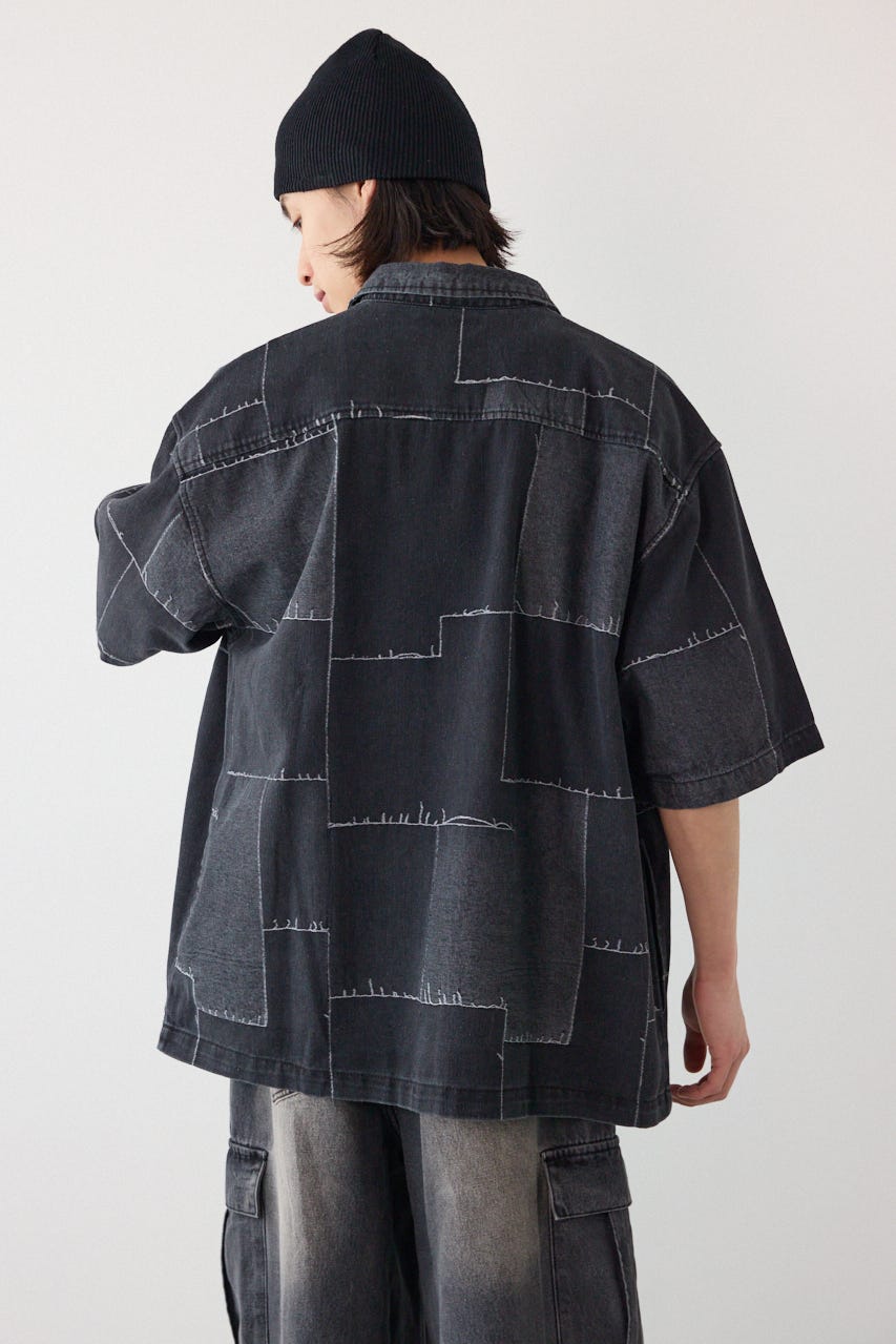 パッチパターンデニムシャツ BLK M