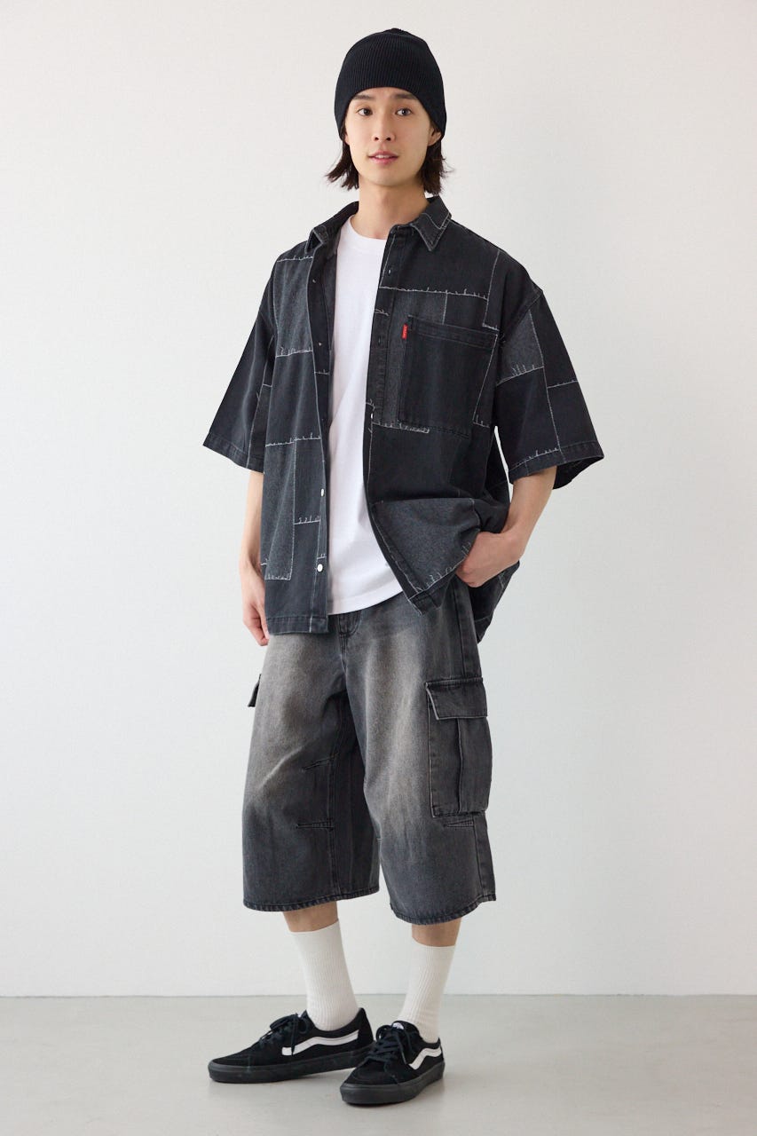 パッチパターンデニムシャツ BLK M