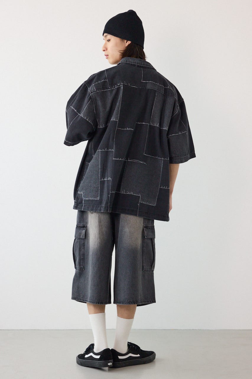 パッチパターンデニムシャツ BLK M