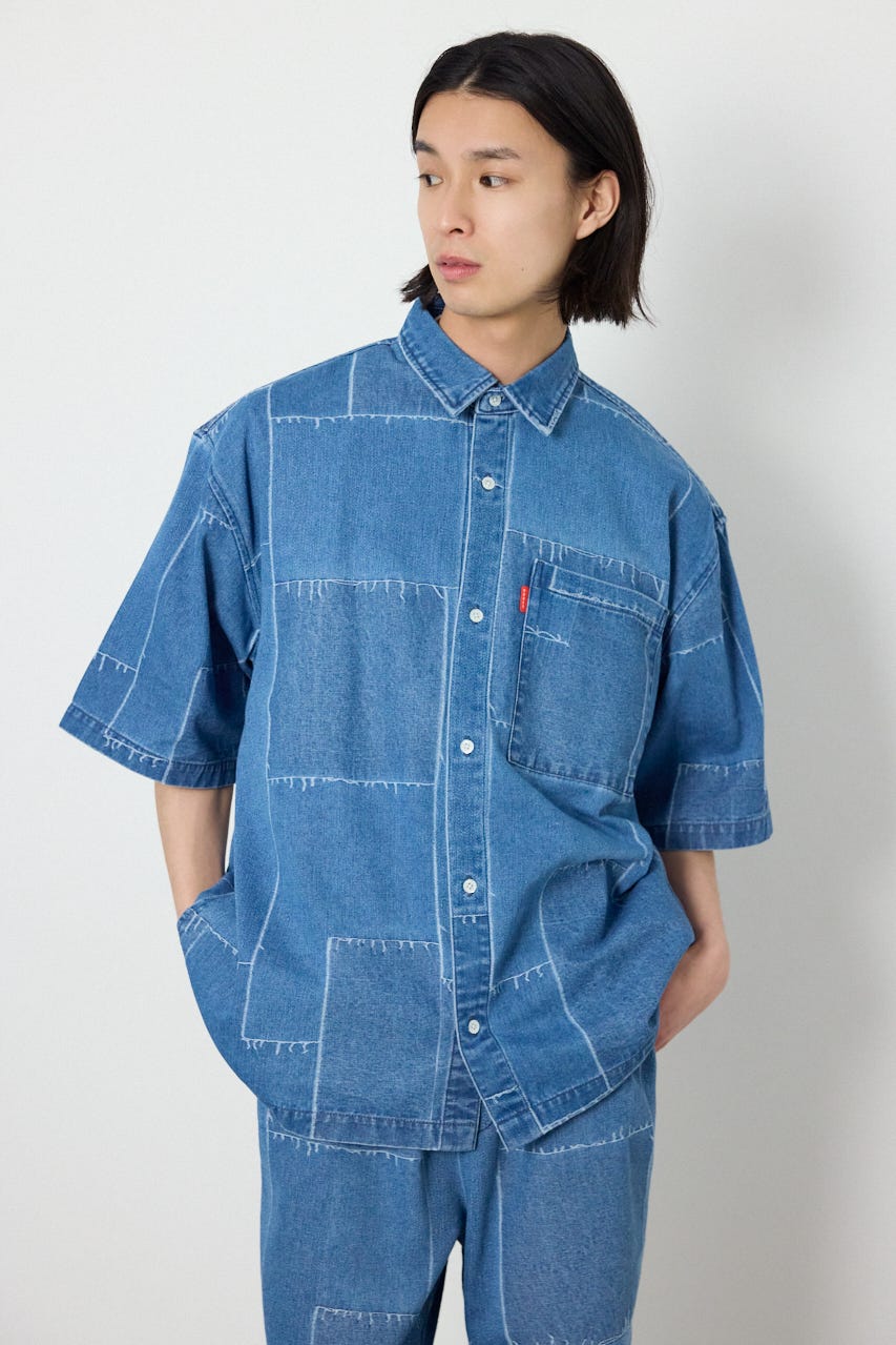 パッチパターンデニムシャツ L/BLU M
