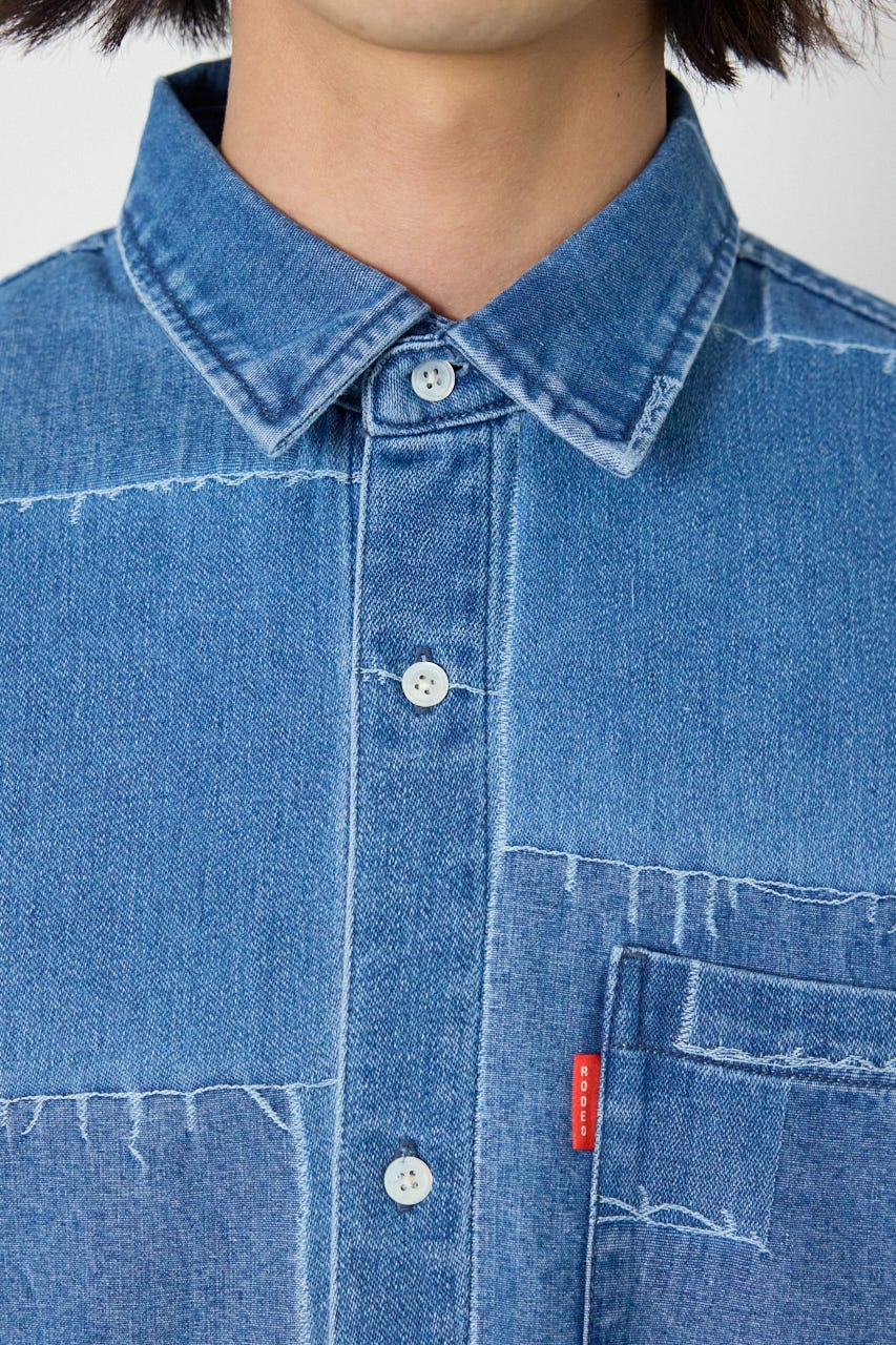パッチパターンデニムシャツ L/BLU M