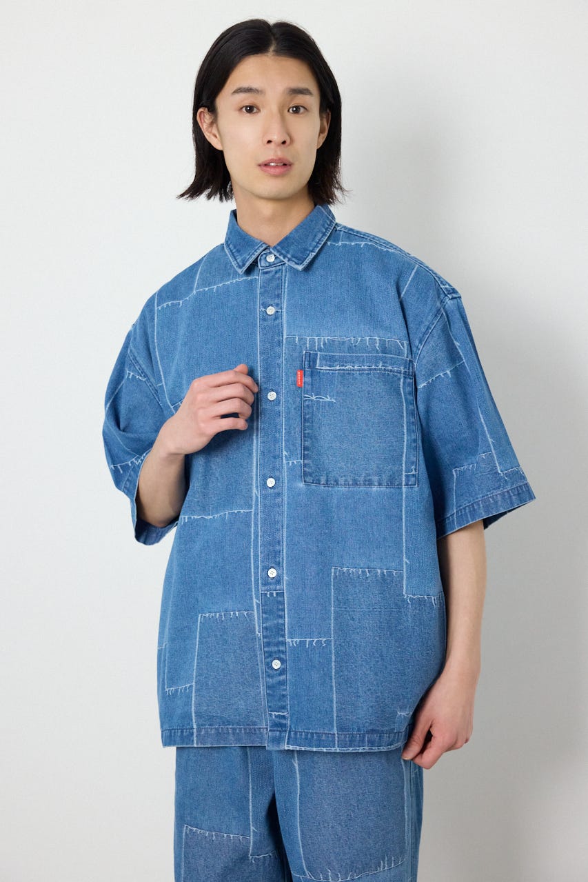 パッチパターンデニムシャツ L/BLU M